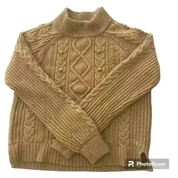 J. Crew Wool Blend Azra Pom Pom Cable Knit Mock Neck Sweater Size Medium preppy - Picture 2 of 11